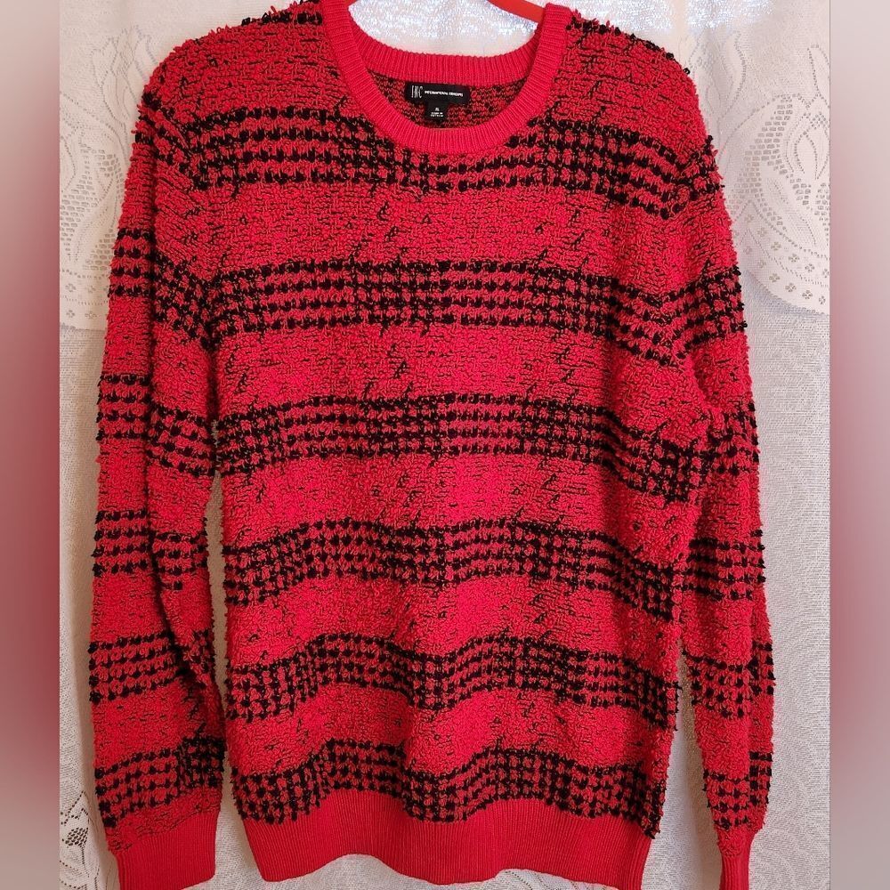 INC International Concepts Women's Red & Black Stripe Teddy Sweater~Size X-Large